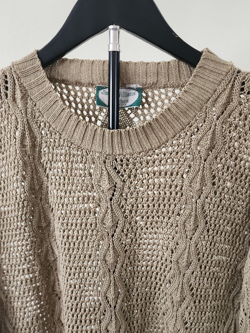 Stitches Taupe Open-Knit Crewneck Sweater - Picture 3 of 10
